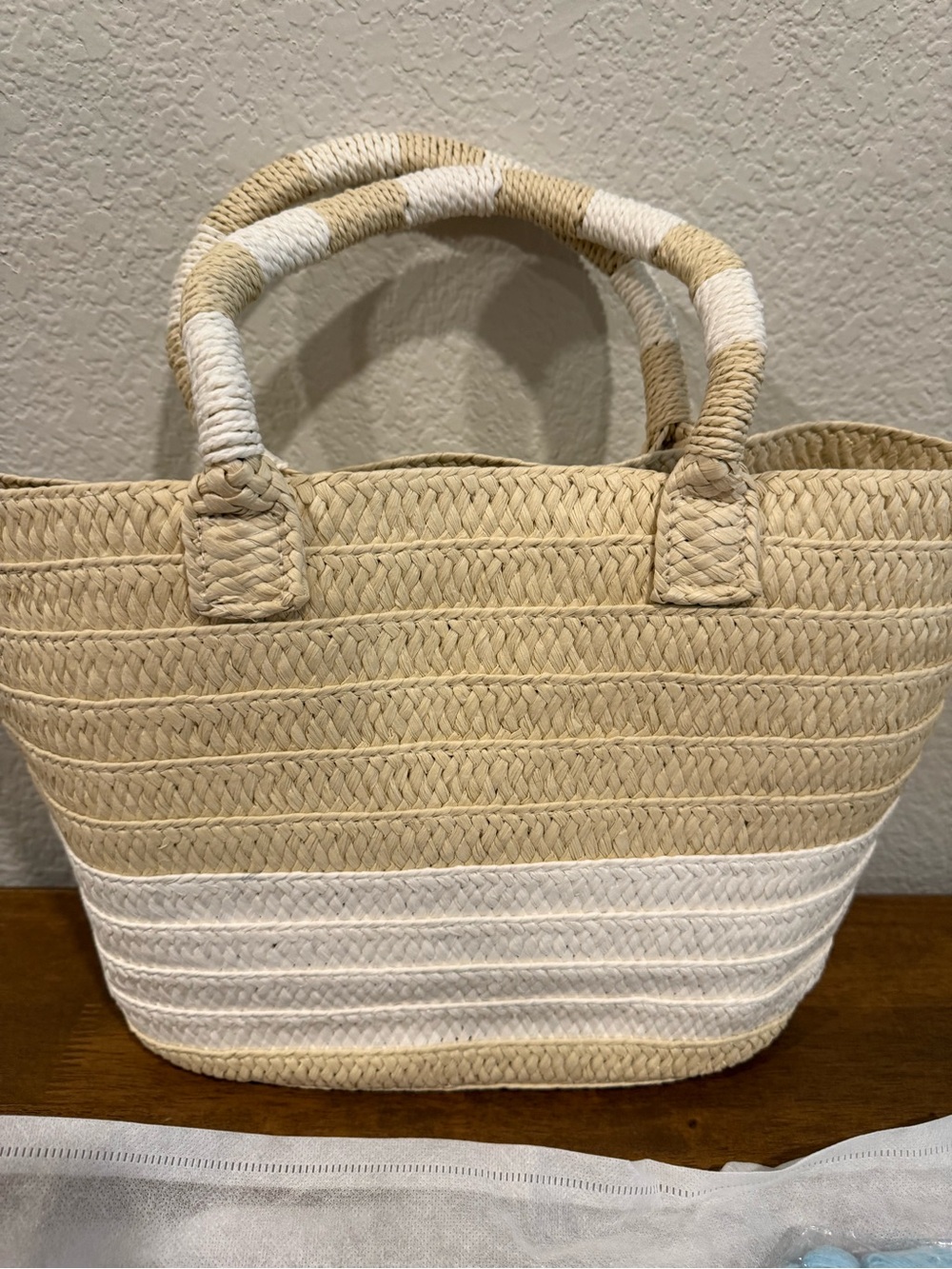 Altru Tan & White Woven Straw Tote - Picture 2 of 5